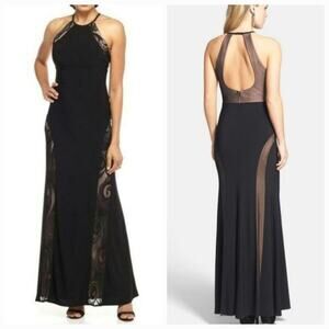 NightWay Open Back Black and Nude Formal Dress